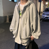 Hooded sweater mens spring and Autumn ins Hong Kong style loose Korean version of the trend couple outfit wild cardigan jacket clothes