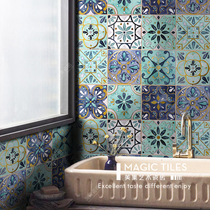  Moroccan retro small tiles Blue kitchen balcony floor tiles French light luxury gold silk bathroom wall tiles