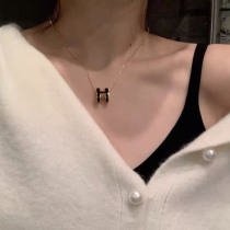 18K Gold H letter necklace female rose gold enamel pendant choker simple temperament does not fade