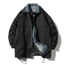 Fake two denim jacket mens spring and autumn High Street ins Tide brand splicing jacket Korean fashion vintage baseball suit