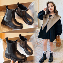 British style Chelsea short boots Womens Spring and Autumn single boots girls smoke tube boots all cowhide Net red leather horse boots children