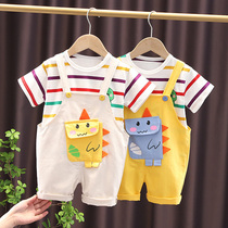 Special cabinet boy foreign air short sleeve back belt pants suit baby thin section summer clothes baby boy pure cotton clothes for childrens children