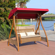 Outdoor swing rocking chair outdoor double balcony swing chair courtyard garden hanging chair hanging basket wicker chair wrought iron swing