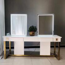 Marble hairdressing mirror table hair salon dedicated stainless steel hair cutting mirror single-sided double-sided four-sided lighted barber shop mirror table