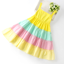 Girls Summer Dress Dress Child Dress Pure Cotton Princess Dress Little Girl Super Ocean Rainbow Dress Harness Beach Skirt