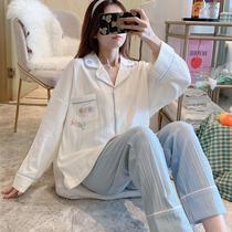 Net red pajamas womens spring and autumn cotton long sleeves ins Wind can be worn outside home clothes two-piece set Sweet Autumn and Winter ladies