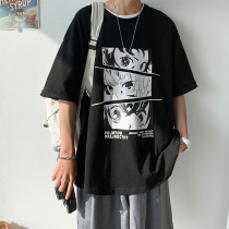 2021 summer fashion brand short-sleeved men cartoon printing five-point sleeve T-shirt loose t-shirt Korean ins half-sleeve top