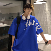Summer Short Sleeve T-Shirt Male Design Sensation Small Crowdprinted Half Sleeve Clothes Big Code Loose Casual Klein Blue Compassionate