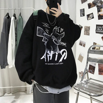 Pikachu plus velvet sweater men autumn and winter trend hip hop Korean version loose cartoon round neck long sleeve winter coat coat