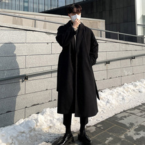 Woolen coat male long winter Hong Kong wind ins Tide brand thick woolen trench coat Korean version trend loose coat