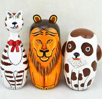 Set of dolls 5 layers of Russian sets of baby five layers of pure hand-painted three-dimensional animal Lion puppy pattern baswood