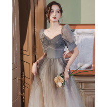 High-end evening dress female banquet temperament Noble celebrity gray host French dress senior texture annual meeting