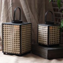 Retro wooden hand-woven wind lamp Candlestick lantern Lantern homestay garden decoration props classical Chinese style