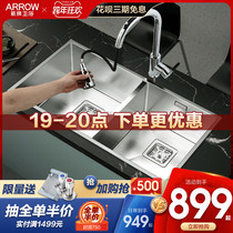 Wrigley Kitchen Handmade sink Dishou Thickened 304 Stainless Steel Double Spot Wash Washing Pool