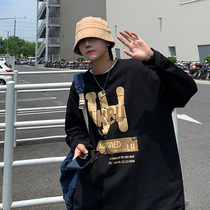 Creative long sleeve T-shirt men thin fashion brand ins port style clothes 2021 new spring and autumn trend joker loose sweater