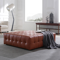 European-style square leather sofa stool Hermes orange living room coffee table stool cloakroom stool shopping mall clothing shop pedal