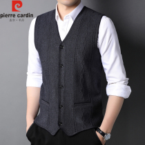 Pierre Cardin autumn and winter New vest middle-aged business sweater mens V-neck pure wool sleeveless waistcoat