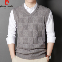 Pierre Cardin autumn and winter wool vest mens V-neck sleeveless sweater waistcoat casual sweater waistcoat