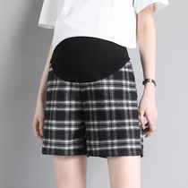 Pregnant womens shorts summer loose fashion outside wear casual pants Joker thin five-point pants leggings Plaid