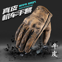 Locomotive equipment Knight retro old first layer real cowhide Four Seasons outdoor camping wear-resistant Harley motorcycle gloves