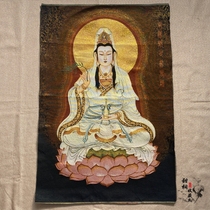 Free mail Tibet Thangka Golden Silk Embroidery Nepal Weaving Religious Buddha Statue Antique Collection Lotus Guanyin