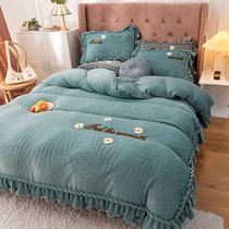 Winter plus velvet milk velvet four-piece bed skirt warm bed double-sided coral velvet flannel quilt cover princess style