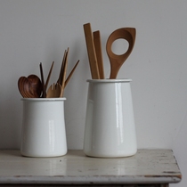 Japanese white enamel vase spoon Fork chopsticks tube Nordic style coffee bottle milk can storage barrel