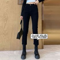 Seventy-eight pants womens little man autumn and winter loose thin trend straight tube black plus velvet jeans womens clothing