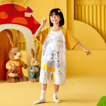 Childrens one-piece pajamas Girls summer thin cotton one-piece cute super cute size childrens anti-kick baby home clothes
