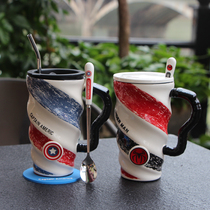 Creative simple office ceramic personality large capacity Mark coffee cup with lid spoon boys and girls household drinking cup