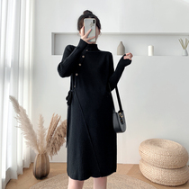 Autumn and winter New pregnant women sweater dress long fashion foreign style loose half high neck knitted base skirt thick
