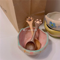 FunLife Life Hall cute wooden hand rice spoon dessert spoon cat claw shape wooden spoon
