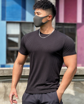 Tide stripes pure fitness short sleeve men basketball running training elastic speed dry collar sports T-shirt clothes