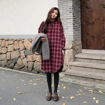 Net red pregnant women Autumn wear 2021 fashion top age high grade plaid shirt skirt large size dress