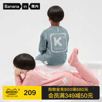 500E childrens pajamas spring and autumn half-side velvet thickened warmth for men and women children long sleeve home clothing set Winter
