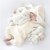  ins explosive Nordic rabbit ears baby spring and autumn hooded one-piece baby net red foreign style climbing clothes out of harem