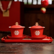 Change the mouth to tea cup wedding bowl chopsticks set wedding red Joy bowl to Cup Dowry wedding tea set to send girlfriends hand gift