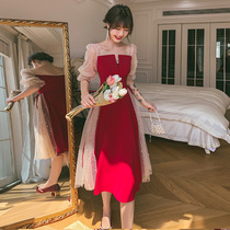 Toast dress Wedding bride can usually wear 2021 new small man engagement dress burgundy back door dress