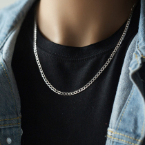 S925 silver necklace mens collarbones chain ins necklace mens hip hop 4mm wide silver chain mens rope hanging ornament students