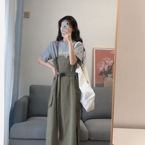 Big Code Women Dress Superior Sense Suit Harnesses One-piece Dress Blouse Blouses Slim-Fat Mm Retro-Aging Slim Summer Two Sets