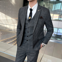 Suit mens suit business slim plaid mens suit groom wedding dress Best Man group professional dress coat