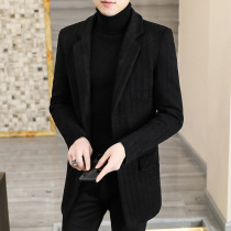 2021 new autumn and winter Korean mens woolen coat trend mens woolen coat high-end trench coat long