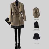 Woolen suit jacket women autumn and winter small man 2021 New thick casual temperament belt suit suit