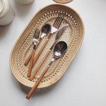 Japan and Korea ins imitation wood handle stainless steel knife fork and spoon tableware set Dessert fork Ice cream spoon Spaghetti Western fork meal spoon