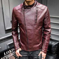British style Men motorcycle leather simple thin slim leather jacket European and American fashion hair stylist short leather jacket