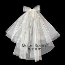 2021 new Korean style simple forest photography travel bow bride wedding license registration small veil super fairy
