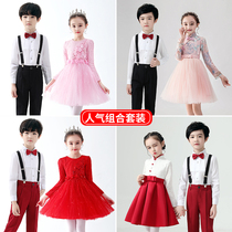 Childrens chorus performance primary school students recite boys host girls long-sleeved skirts autumn and winter performance costumes
