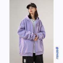Salt sports hooded jacket women oversize spring and autumn 2021 new loose Korean purple cardigan sweater