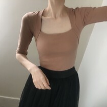 Dance practice clothing female autumn and winter adult retro ballet style teacher body clothing middle sleeve fake two temperament top