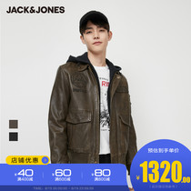 JackJones Jack Jones Mens spring leather leather retro motorcycle leather jacket 220410011